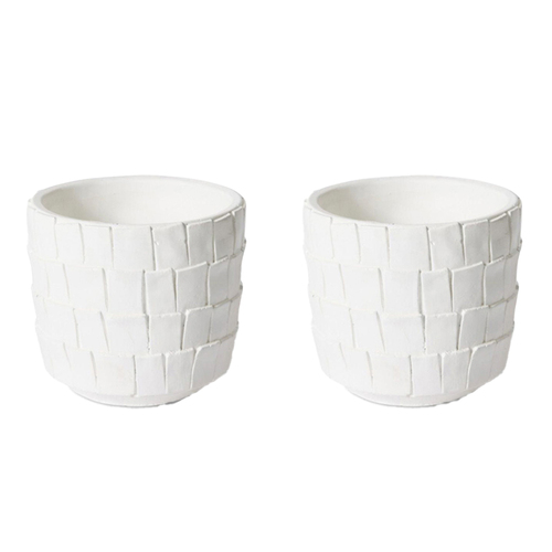 2PK E Style Peyton 15cm Cement Plant Pot Decor - White