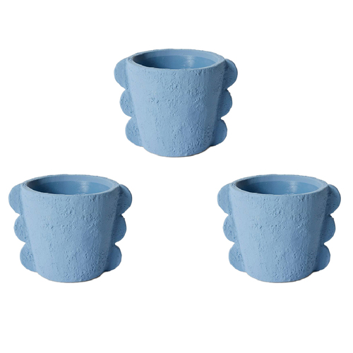 3PK E Style Sutton 18cm Cement Plant Pot Decor - Blue