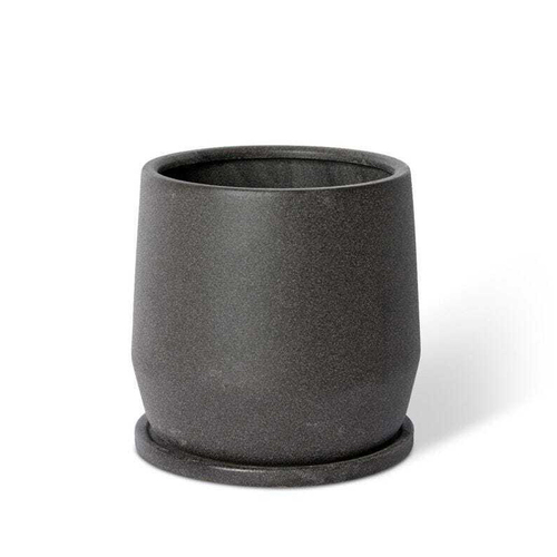 E Style Mason 22cm Ceramic Plant Pot w/ Saucer Round Decor - Black