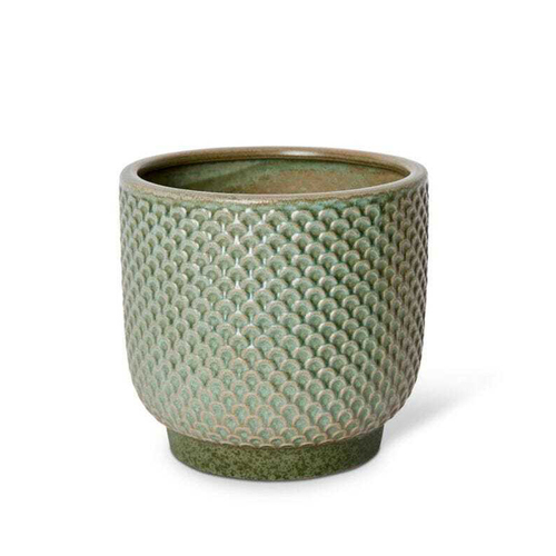 E Style Ariel 17cm Ceramic Plant Pot Decor Round - Dark Green