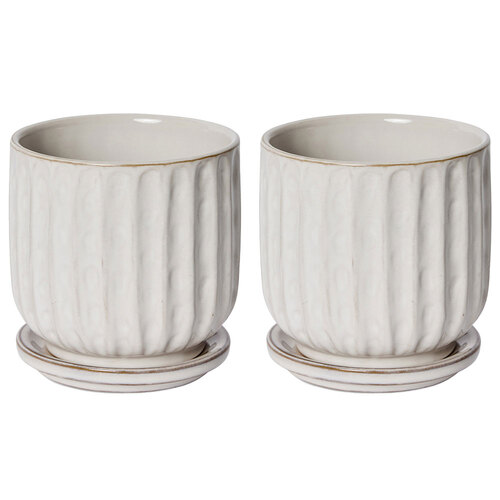 2PK E Style Lara Home Decorative Pot w/ Saucer - 12 x 12 x 13cm