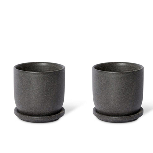 2PK E Style Allegra 12cm Ceramic Plant Pot w/ Saucer Decor - Black