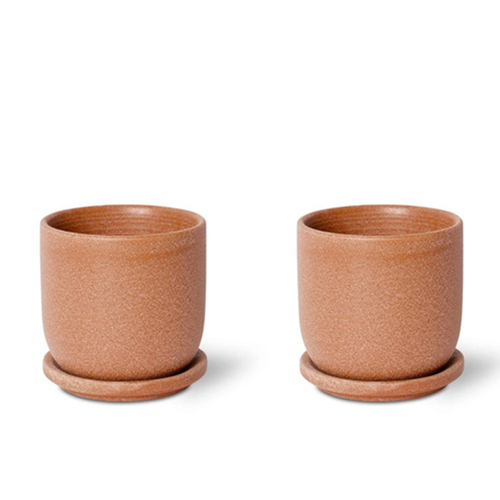 2PK E Style Allegra 12cm Ceramic Plant Pot w/ Saucer Decor - Terracotta