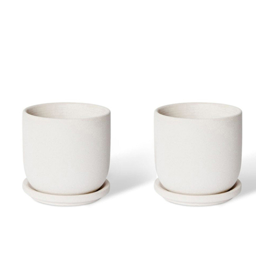 2PK E Style Allegra 12cm Ceramic Plant Pot w/ Saucer Decor - White