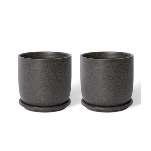 2PK E Style Allegra 15cm Ceramic Plant Pot w/ Saucer Decor - Black