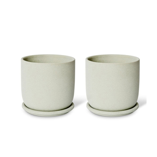 2PK E Style Allegra 15cm Ceramic Plant Pot w/ Saucer Decor - Green