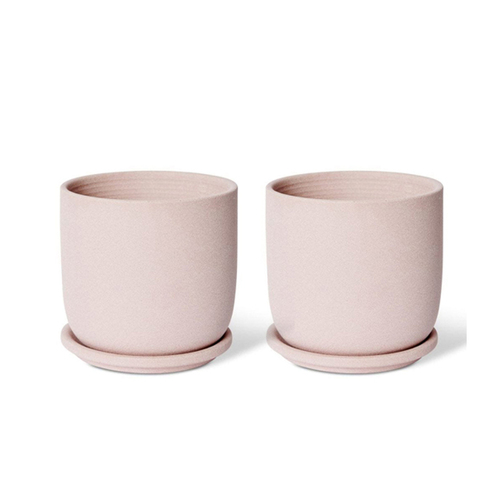 2PK E Style Allegra 15cm Ceramic Plant Pot w/ Saucer Decor - Pink