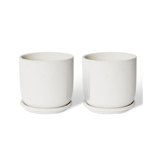 2PK E Style Allegra 15cm Ceramic Plant Pot w/ Saucer Decor - White