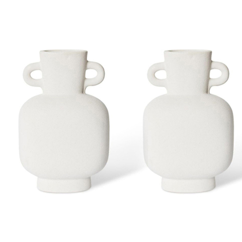 2PK E Style Mies 23cm Ceramic Flower Vase Decor - White