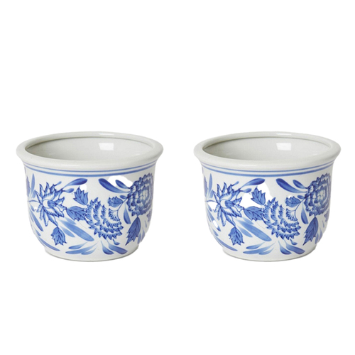 2PK E Style Florence 20cm Porcelain Pot Decor Round - Blue/White