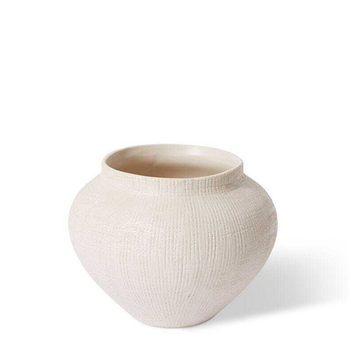 E Style Theo 18cm Ceramic Plant Pot Decor Round - Hessian White