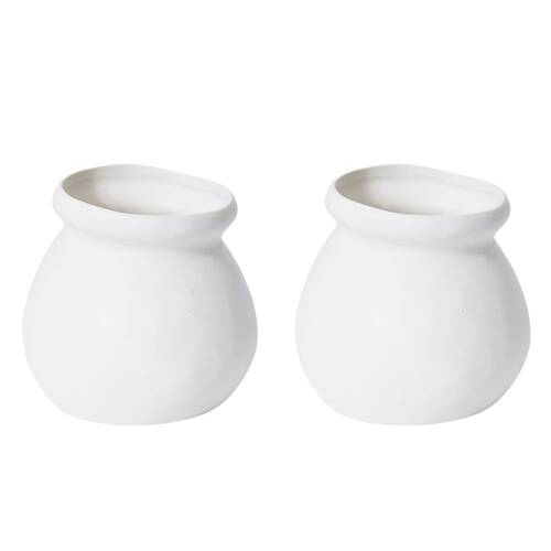 2PK E Style Ceramic Nakano Round Vase Home Decor 15x14cm White