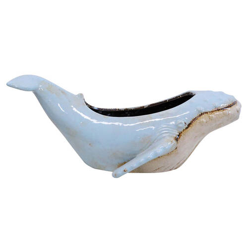 LVD Whale Ceramic Planter Pot Plant Holder Home Decor 34cm - Blue