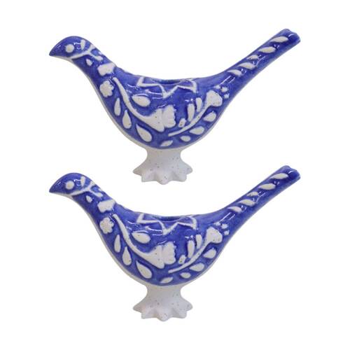 2PK LVD Portugese Bird Ceramic Taper/Stick Candle Holder 18x11cm - Blue