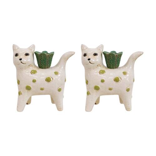 2PK LVD Cat Ceramic Taper/Stick Candle Holder Decor 14x13cm