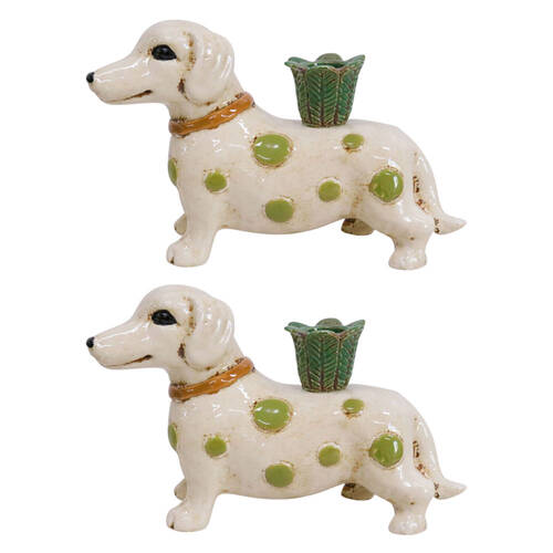 2PK LVD Dachshund Ceramic Taper/Stick Candle Holder 20x17cm