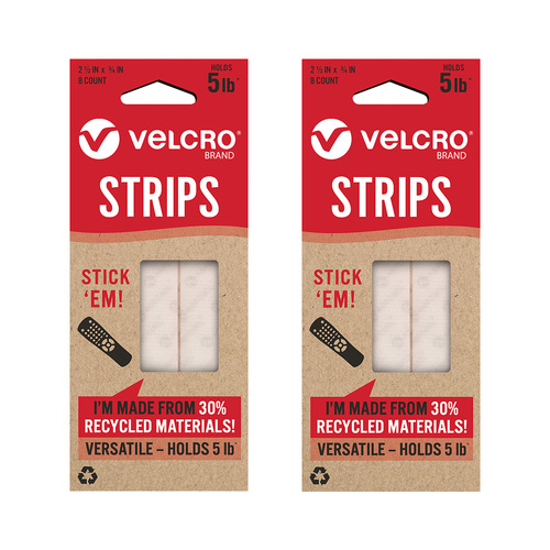 16pc Velcro Eco Collection Stick On Hook & Loop Strips 6.35cm x 19mm