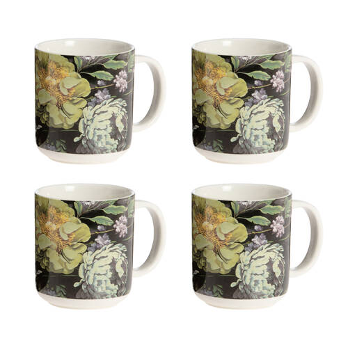 4PK Bramble Bay Vintage Floriade Emerald Botanica Floral Print Mug 300ml