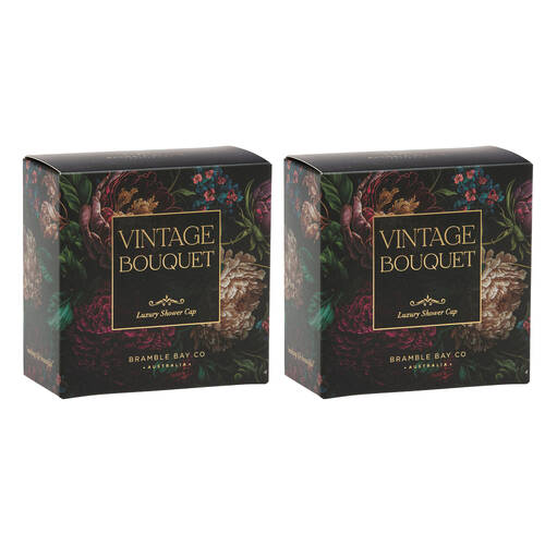 2PK Bramble Bay Vintage Floriade Bouquet Waterproof Shower Cap Reusable
