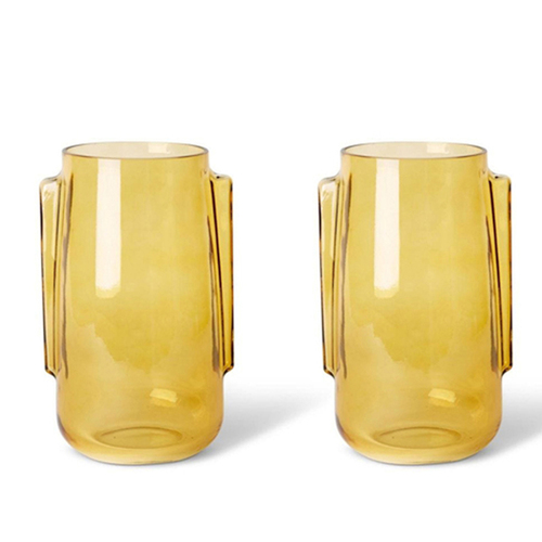 2PK E Style 28cm Glass Koami Tall Flower Vase Decor - Amber