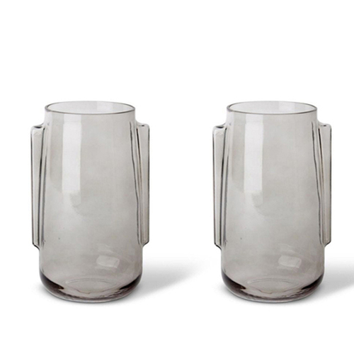 2PK E Style 28cm Glass Koami Tall Flower Vase Decor - Smoky Grey