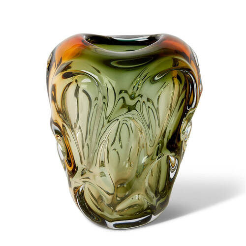E Style Josiah Glass Flower Vase Home Decor 22cm - Amber/Black