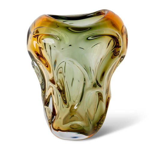 E Style Josiah Glass Flower Vase Home Decor 27cm - Amber/Black