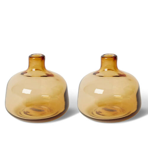 2PK E Style Dalili Glass Decorative Bottle Short Home Decor 11cm - Amber