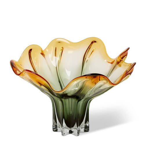 E Style Shaka Wavy Glass Flower Vase Home Decor 41cm - Amber/Black