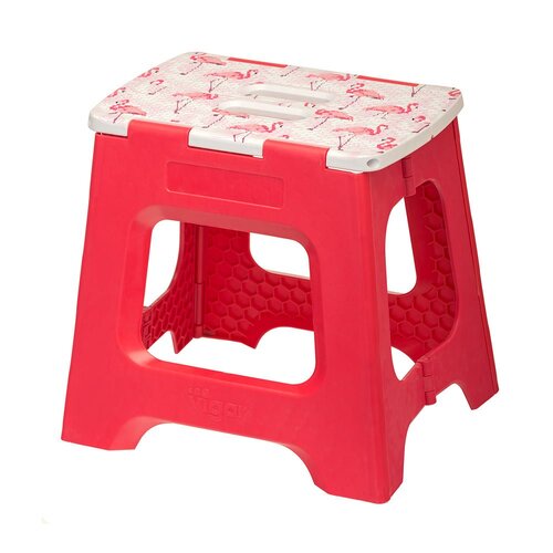 Vigar Compact Foldable 32cm Plastic Step Stool - Flamingo on Top