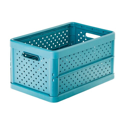 Vigar Compact 11.3L Plastic Foldable Crate - Stone Blue