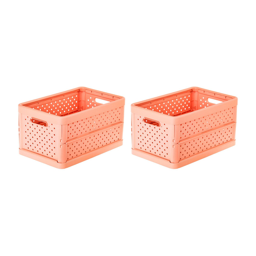 2x Vigar Compact 11.3L Plastic Foldable Crate - Sunrise Orange