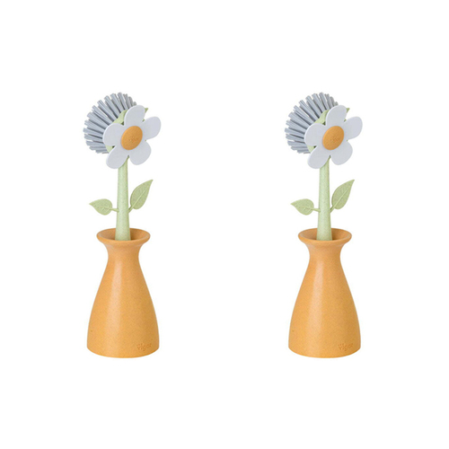 2x Vigar 25cm Florganic Dish Brush w/ Vase Dishwashing Tool - Orange