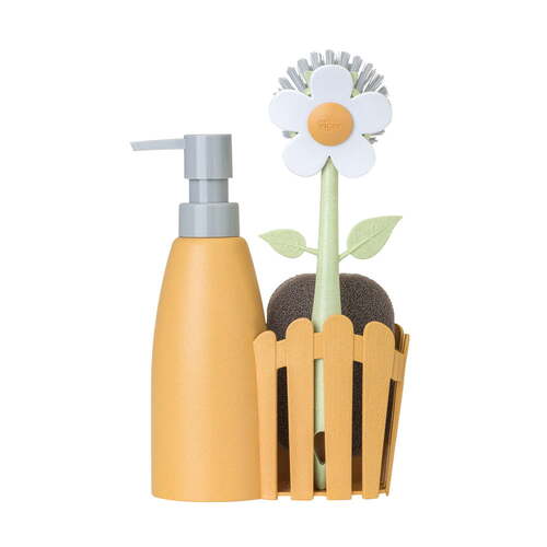 4pc Vigar Florganic Brush/Sink Caddy/Sponge Set w/ 340ml Dispenser Orange