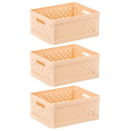 3x Vigar Compact 3.3L Plastic Foldable Crate Basket - Peach Pink