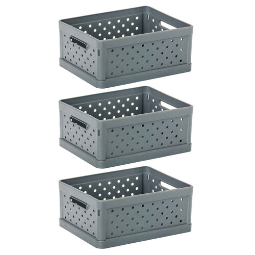 3x Vigar Compact 3.3L Plastic Foldable Crate - Charcoal Black