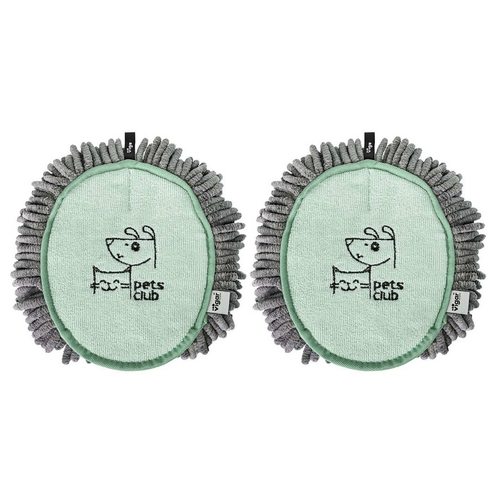 2PK Vigar Pets Club Microfibre Cat/Dog Grooming Oval Mitt Green/Grey