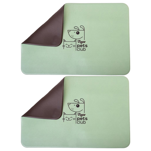 2PK Vigar Pets Club Rectangle Cat/Dog Feeding Mat Green/Brown 60x40cm