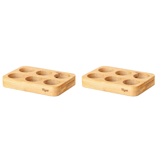 2PK Vigar Becco Bamboo 6-Egg Holder Pantry Organiser Tray 15.6cm