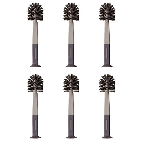 6PK Vigar Standing Grey Bottle & Glass Brush Cleaner w/ Suction Pad 32cm
