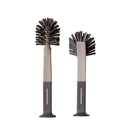 2pc Vigar Standing Grey Bottle/Glass Brush & Oval Dish Cleaner w/ Suction 33cm