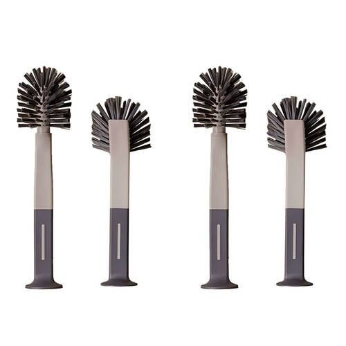 2x 2pc Vigar Standing Grey Bottle/Glass Brush & Oval Dish Cleaner w/ Suction 33cm