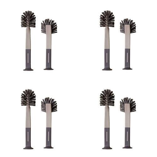 4x 2pc Vigar Standing Grey Bottle/Glass Brush & Oval Dish Cleaner w/ Suction 33cm