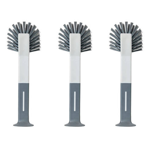 3PK Vigar Standing Oval Grey Dish Brush Cleaner w/ Suction Cup 28cm