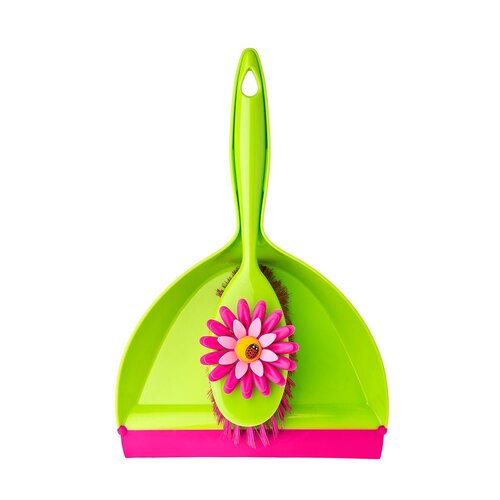 Vigar Flower Power Handy Broom & Dust Pan Set - Green