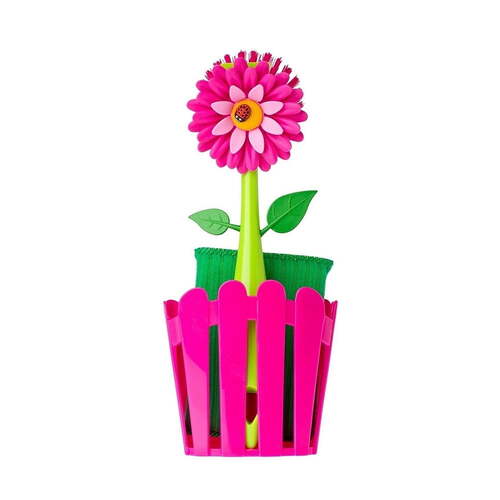 3pc Vigar Flower Power Sink Caddy/Dish Brush/Sponge Set - Pink