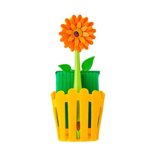 3pc Vigar Flower Power Sink Caddy/Dish Brush/Sponge Set - Orange