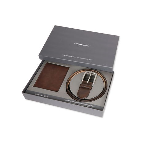 2pc Van Heusen Men's Wallet & Buckle Belt Set - Brown