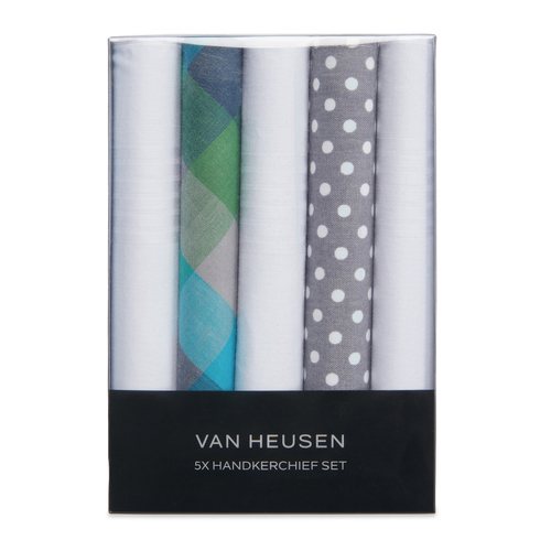 5pc Van Heusen Men's Pocket Cotton Hankie Set Green/Grey
