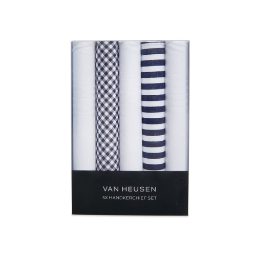 5pc Van Heusen Men's Pocket Hankie/Hanky Set - Navy/White